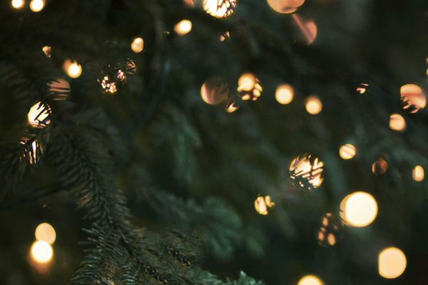 Closup of lights on Christmas tree